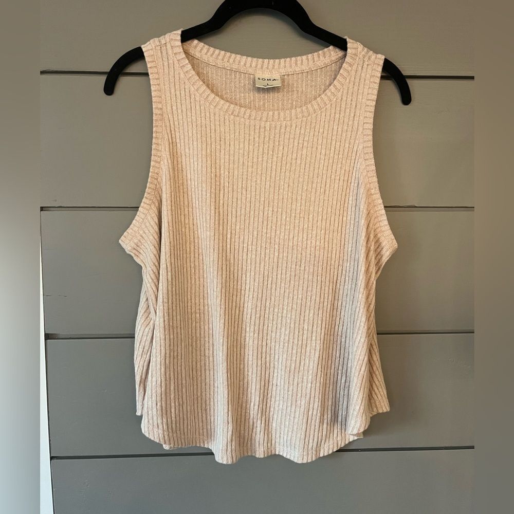 SOMA BRUSHED COZY Rib Sleep Tank cream/tan color size L EUC soft‎ comfy